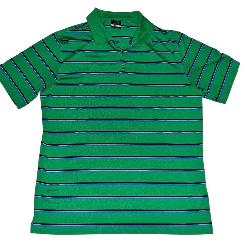 Nike Golf DriFit Polo Shirt Xl Green Striped Performance Golf Polo Mens